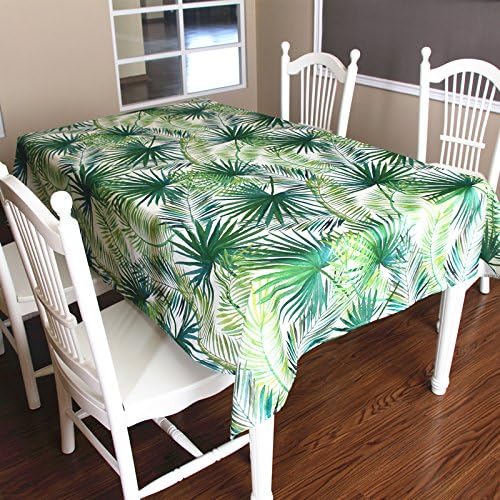 Jhxena Simple Style Tablecloth Waterproof Rectangular Palm Leaf Fabric Arts,Green,140*180Cm