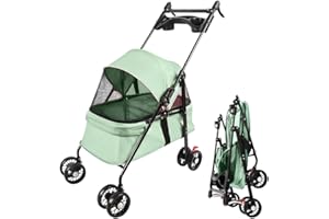 HUOLE Cochecito para perro gato con cesta de almacenamiento, 4 ruedas, todo terreno, cochecito plegable para perro, ligero y práctico, extraíble 50 x 70 x 95 cm (verde menta)