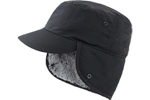 Decentron Men's Winter Hat with Visor Cadet Cap with Earflaps Faux Fur Trapper Hat Water Repellent Outdoor Dad Hat