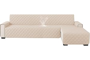 Ystyle Imperméable Housse Canape d'angle 3 Places avec Accoudoirs, Antidérapant Couverture Canapé Angle en Forme de L(255cm), Universel Réversible, Anti Poils Animaux Protecteur, Beige