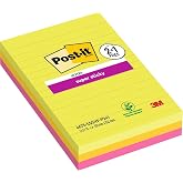 Post-it Super Sticky Notes, Assorted Colors, Lined, 101mm x 152mm, 76 Sheets/Pad, 3 Pads/Pack