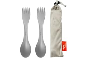 TiTo Titanium Fourchette et Cuillère en Titane 3 en 1 Ultraléger Portables Camping Multifonction Spork Cuillère Outdoor Camping Ustensiles Randonnée Pique-Nique(Fourchette Cuillère)