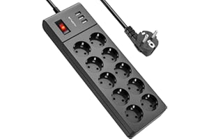 Steckdosenleiste ,AUOPLUS Mehrfachsteckdose mit 10 Fach und 3 USB,Steckerleiste mit Schalter und Überspannungsschutz(4000W/16A),Verteilersteckdose mit kindersicherung für Zuhause,Büro,2M Kabel