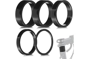 Jormftte 5 Pcs Headset Spacers, 28.6mm/1.1in Handlebar Spacer, Aluminium Alloy Bike Headset Spacer, Bicycle Stem Threadless Headset Spacers Kit, Bike Stem Spacers Kit 2mm 3mm 5mm 10mm (Black)