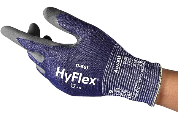 Ansell HyFlex 11-561 Gants Anti-Coupures Ultrafins, Enduction Nitrile Résistante à l'Abrasion, Gants de Travail Professionnels Haute Protection, Homme Femme, Bleu, Taille M (1 Paire)