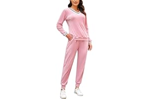 Totatuit Tuta Donna da Ginnastica in Velluto Tuta da Casa Set Tuta Sportiva Casual Pigiami Due Pezzi Pigiama Donna Pile Set Inverno da Yoga Jogging Training Sportwear con Coulisse