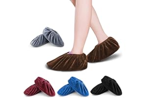 FOCCTS Washable Overshoes Reusable Shoe Covers, 5 Pairs Flannel Overshoes Non-Slip Shoe Covers for Laboratory Computer Rooms & Daily Use Reusable Indoor Elastic Boot Cover 5 Colors