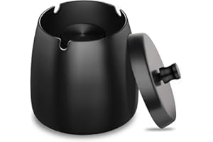 GothicBride Aschenbecher Edelstahl mit Deckel Schwerer Aschenbecher Sturm-Wind Rutschfestem Basis für Draußen und Innen Silber für Zigaretten-Reste und Asche in Garten Bar Büro (Schwarz)