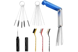 TIANXUAN 32 Pieces Carburetor Cleaning Kit Carbon Dirt Jet Remove Cleaner for Spray Gun Engine Airbrush Nozzle EGR Paint - 5 Cleaning Needles /10 Nylon Brushes/13 Wires Set /1 Sharpen Pick Tool Kit/3 Brushes