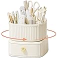Pot à Crayons Rotatif Granvoo - 9 Compartiments, Rotation 360° - Organisateur De Bureau Pour Stylos, Ciseaux, Fournitures - Blanc