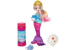 Enchantimals Bąbelkowa syrenka Atlantia (17,5 cm) + figurka delfinka, doskonały prezent dla dzieci od 3 roku życia, HFT24