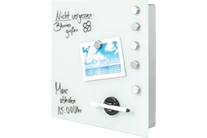 bremermann Skrzynka na klucze XL ze szklanym frontem, do pisania, 13 haczyków, 6 magnesów, 1 marker, 1 uchwyt na marker, korpus z metalu malowany proszkowo na szaro (biała)