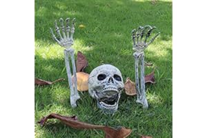 harupink Halloween Dekoration 3 Stück Skelett Totenkopf Deko Realistische Halloween Grabstein Grausigkeit Skelett Vergraben Kopf Und Hände Garten Schädel Deko