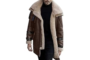 L9WEI Manteau pour homme long, homme - Long épais - Veste en cuir - Veste d'hiver - Faux-Fur' - Vestes d'hiver - Veste de transition - Col en fausse fourrure - En peau de mouton - En cuir - Manteau d'hiver