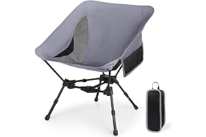 SHANNA Chaise De Camping Portable Pliable Chaise De Pêche : Chaise De Camping Ultralégère À Hauteur Réglable Structure En Mesh Respirant Des Deux Côtés, Idéale Pour Pelouse, Randonnée, Alpinisme (Gris)