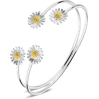 Pulsera De Margaritas De Plata De Ley 925 Para Mujer - Ajustable 7+2 Pulgadas, Joyería Fina, Regalo En Caja