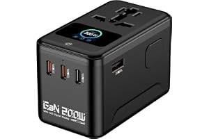 MX 200W GaN Universal Travel Adapter Smart LCD Display Fast Charging Station, Multi Device Charger, USB-C PD 100W Internation
