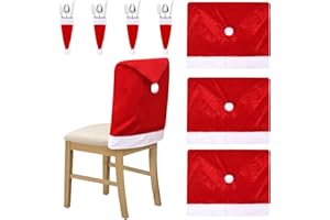 BROADREAM Set di 4 coprisedie natalizie, con cappello di Babbo Natale, coprisedia elasticizzati, coprisedia rimovibile, design natalizio per tavolo da pranzo, decorazione natalizia