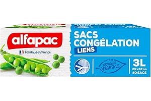 alfapac - 40 sacs congélation lien 3L - matière d'origine végétale - fabriqué en France