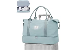 WEPLAN Sac de Voyage Femme Sac Weekend avec Compartiment Chaussures Sac de Week-End Imperméable Sac Voyage Sac d'hôpital de Maternité Hospital Bag Sac de Sport Gym Sac Bagage Cabine,Bleu Clair