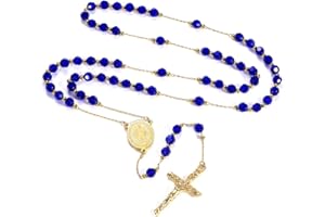 FaithHeart Collier Chapelet Catholique Femme Homme, Pendentif Croix Chrétienne Médaille Saint Vierge Marie/Saint Benoît/Saint Michel,Bijoux Communion Baptême Amulette
