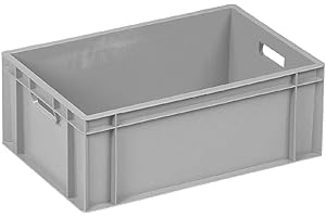 PLASTIC MOULDINGS NORTHERN LTD 10 x Euro Containers - 600x400x230 (Closed handles) - Grey Stacking Plastic Crates - Heavy Duty Storage Boxes - Food grade Bakery/Dough tray