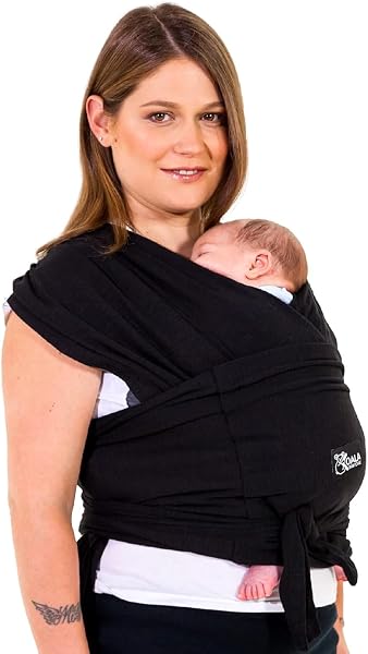 Koala Babycare Baby Sling Easy to Wear - Certified Ergonomic Support - Multi-Purpose Stretchy Baby Carrier Suitable up to 9 kg - Baby Wrap Carrier for Newborn - Black - Registered Design - 1