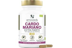 AMOSEEDS Cardo Mariano BIO | Extra Fuerte, 1350mg / Día | 120 cápsulas veganas | 1,3% Silimarina | Regenera y Protege el hígado, Desintoxica y Depura | Primera Calidad