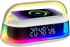 LASIEYO Radio Alarm Clock with Bluetooth Speaker, 15W Wireless Charging Alarm Clocks Bedside, Dimmable LED Display, Adjustable Volume Clock with Type-C Port, 1800mAh Battery