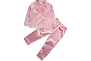 Geagodelia Set Pigiama per Bambini in Raso di Seta 2 Pezzi Motivo Leopardato Manica Corta/Lunga Elastica Pantaloni o Pantaloncini Indumenti da Notte