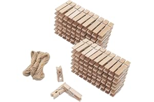 ‎CUWELT CUWELT 250 x Mini Holzklammern mit Juteschnur, 3,5CM Natur Klein Klammer aus Echten Holz, Deko Klammern, Kleine Holzclips, Wäscheklammer für Fotopapier Stöpsel DIY-Liebhaber mit 30m Jute Twine