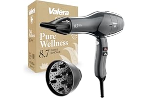 Valera, Swiss Ioncare 8.7, profesjonalna i cicha suszarka do włosów z dyfuzorem do włosów kręconych, suszarka jonowa z 3 ustawieniami temperatury, funkcją zimnego powietrza, 2400 W, szara