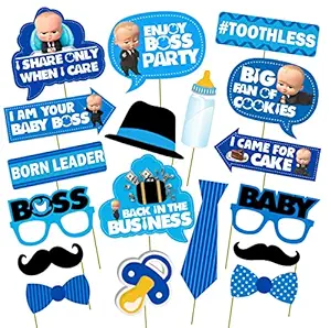 Party Propz Boss Baby Birthday Decoration For Baby Boy - 1 Set of 18Pcs Boss Baby Photo Booth For Birthday Decorations For Boys -Boss Baby theme Decorations 1st Birthday