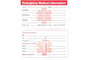 ABC GIFT SHOP Emergency Medical Information Cards Medical Alert Card ICE 5 Pack