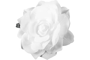 MINKISSY White Flower Hair Clip White Rose Hair Clip Hair Clip Comb Rose Flower Brooch 2 In 1 Flamenco Dancer Pin Up Flower Brooch For Wedding Party(White)