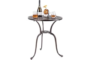 TANGZON Outdoor Dining Table, 61cm/79cm Cast Aluminum Patio Round Table with Umbrella Hole & Elegant Pattern, All-weather Garden Furniture for Lawn, Backyard, Balcony (Round, 61 x 61cm)