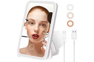 MYSELVED Makeup Vanity Mirror with LED Lighting,Rechargeable Travel Lighted Makeup Beauty Mirror, Adjustable Dimmable 3 Color Lighting, Portable USB Cosmetic Mirror