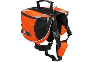KIEPOAR Sacoche de Selle Sac à Dos pour Chien Moyens & Grands, Harnasi Veste Gilet Imperméable Réglable Grande pour Voyage Entraînement Harnais Réfléchissant avec Poignée (Orange, M (Chien 18kg - 28kg))