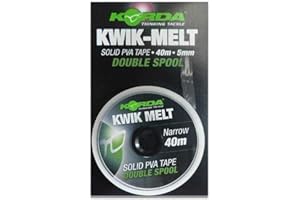 Korda Kwik-Melt PVA Tape Narrow 40m, Water-Soluble Tape, Ideal for Stringers, Solidz Bag Tie, No Residue, Versatile Fishing Accessory, 5mm or 10mm Wide Options for Carp Anglers