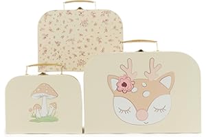 Bieco Set de 3 valises pour enfant Ella Fleurs vintage | Valises en carton | Valises jouets pour enfants Décoration de voyage