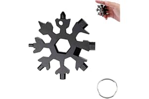 DONGSZQ 18 in 1 strumento,Strumento fiocco di neve,Portachiavi fiocco di neve,Opener Keychain,Multi attrezzo in acciaio,Cacciavite Bottle Opener Keychain Chiave per Viaggi in Campeggio (Nero)