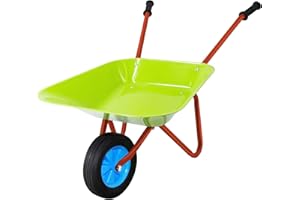 YUETOGUO Wheelbarrow Set Children, Childrens Metal Wheelbarrow Kids Gardening Set for Outdoor, Educational, Farm, Gardening Toy, Play, Game(GREEN)