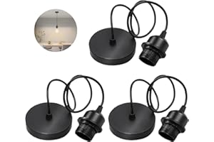 Sporgo Lot de 3 suspensions de lampe E27 : câble de 100 cm, douille de lampe E27 avec anneau de fixation, câble textile réglable pour maison, bar, café - Noir, FL0183-DZ01