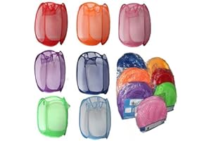 St@llion Random Colour Foldable Pop Up Mesh Washing Laundry Basket Bag Toy Tidy Storage Organiser for Camping, Kids, Laundry Room, or College Dorm (Pack of 1)