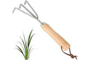 HOMIRTY Hand Cultivator 3 Pronged, Stainless Steel Garden Hand Held Claw Rake, 3 Prong Garden Hoe, Three-Tined Garden Claw, Garden Hand Cultivator, Compact and Sturdy, Wooden Handle, 27 CM