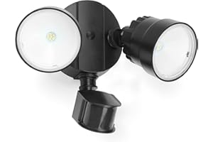 LUTEC Security Light Outside Lights with Sensor Outdoor Wall Lights Integrated Twin Heads Flood Light, Exterior for Yard Black 5000K 1250LM