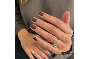 SXVME Dark Brown Press on Nails Short Square Acrylic Short False Nails Coffin Natural Acrylic Fake Nails Set Coffee Solid Color Full Cover Glossy Gel Stick on Nail for Women Fall Winter 24 Pcs