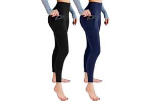 Leafigure Lot de 2 leggings de sport opaques taille haute avec poches pour entraînement, sport, yoga, course à pied