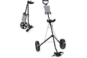 SPOTRAVEL Golf Trolley, Foldable Golf Cart with Ergonomic Handle and Adjustable Bag Straps, Portable Golf Bag Holder for Children Adults