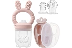 ILEYLUY 2 Packs Silicone Baby Fruit Feeder with Freezer Nibble Tray Combo, Baby Fresh & Frozen Food Feeder Popsicle Molds Includes Extra Food Pouches (Light Pink)